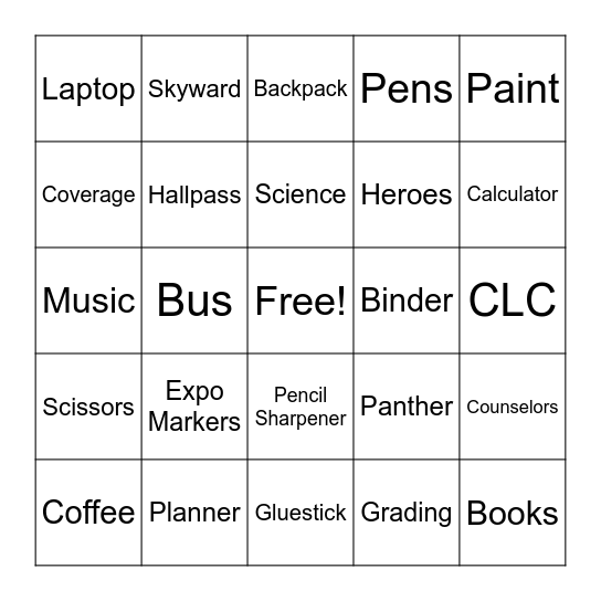 Teacher Appreciation Week Bingo Card