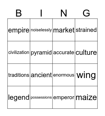 Early American Civilzations Bingo Card
