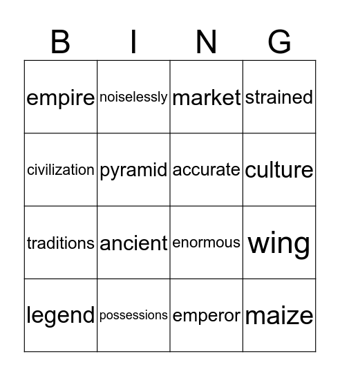 Early American Civilzations Bingo Card