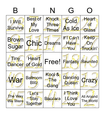 Rex's Disco Bingo Card