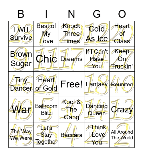 Rex's Disco Bingo Card
