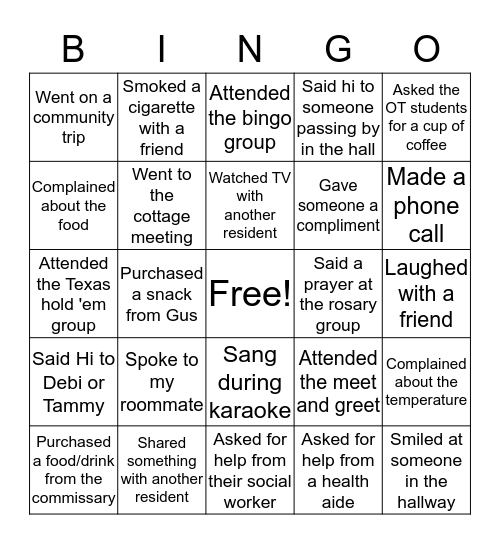 Social Bingo (within the past week I...) Bingo Card