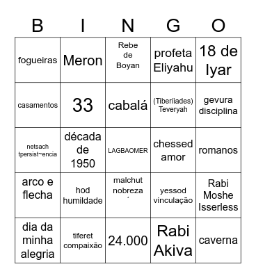 Lag Baomer Bingo Card