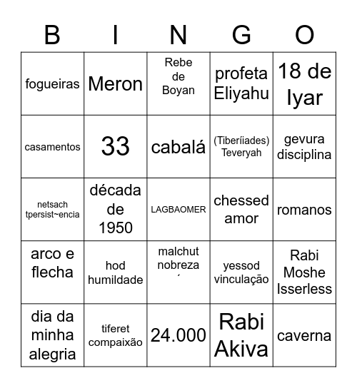 Lag Baomer Bingo Card