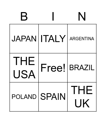 BINGO COUNTRIES Bingo Card