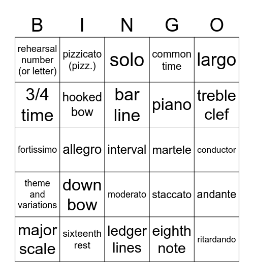 Music Terms (Orchestra) Bingo Card