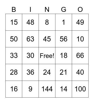 MULTIPLICATION Bingo Card