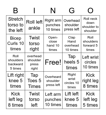 Exercise BINGO Card