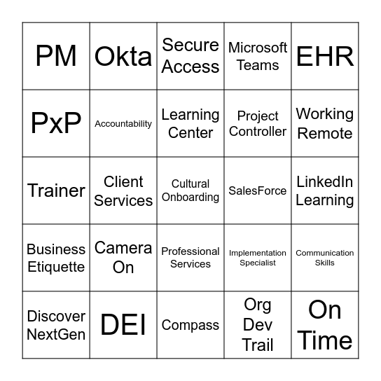 Velocity Bingo Card