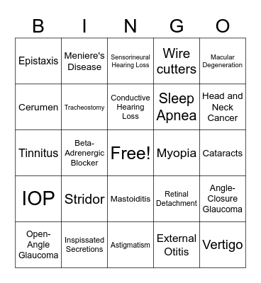 EENT Bingo Card