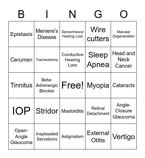 EENT Bingo Card