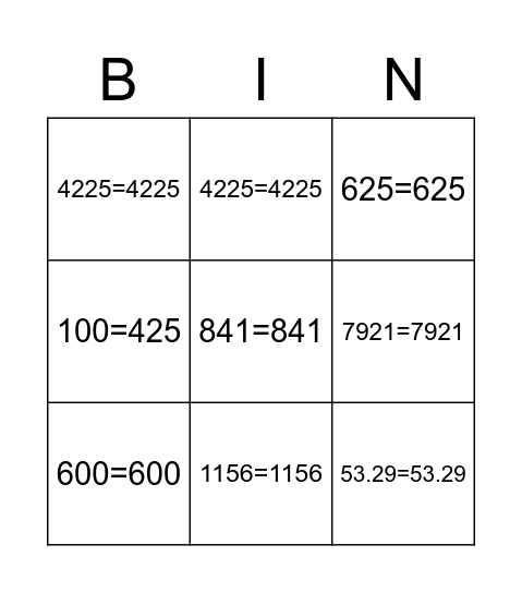 Converse of the Pythagorean Bingo Card