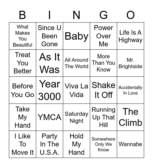 TY Music Bingo Card