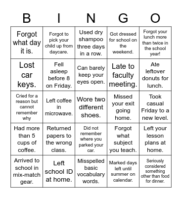 Teacher Bingo Card