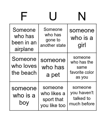 Social Icebreaker Bingo Card