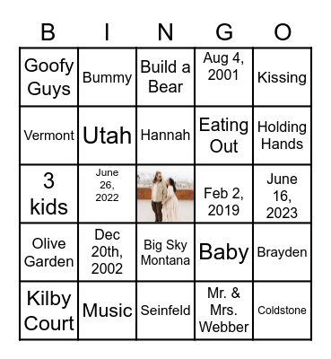 Hannah & Brayden Bingo Card