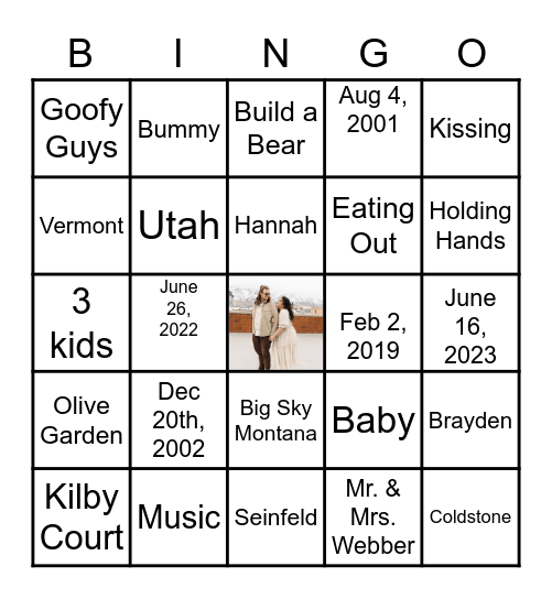 Hannah & Brayden Bingo Card