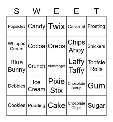 Sweets Bingo Card