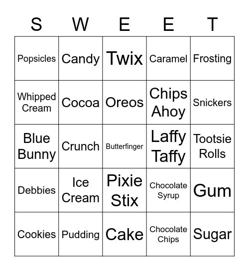 Sweets Bingo Card