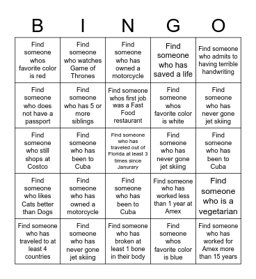 GET TO KNOW YOU Bingo Card