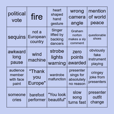 Eurovision Bingo! Bingo Card