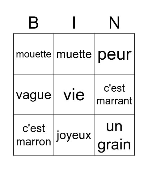 Les son en français Bingo Card