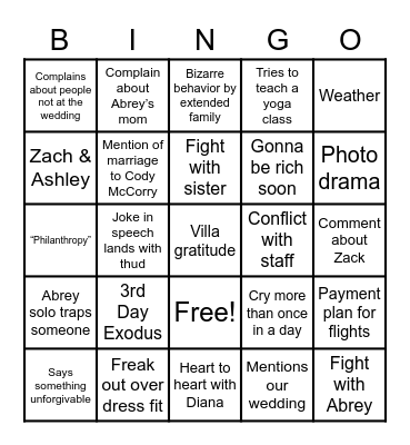 Italian Bingo Card