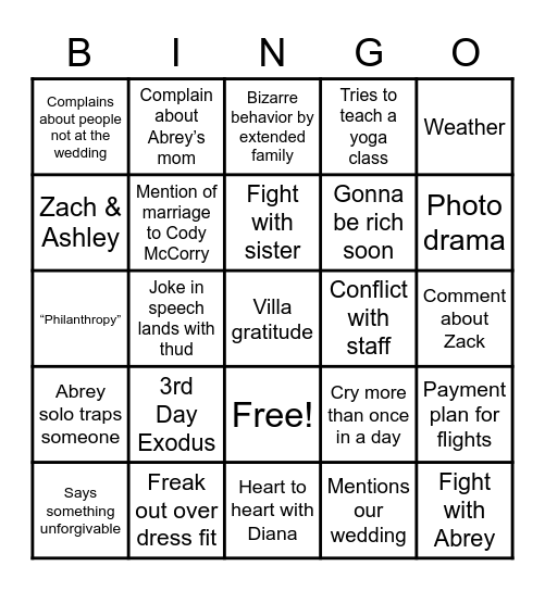 Italian Bingo Card