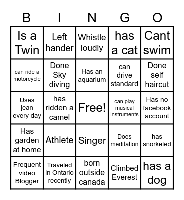 Team Building Bingo Card