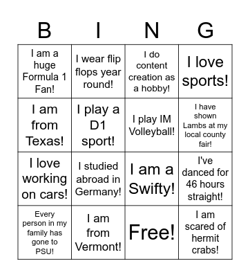 INTERNSHIP BINGO Card