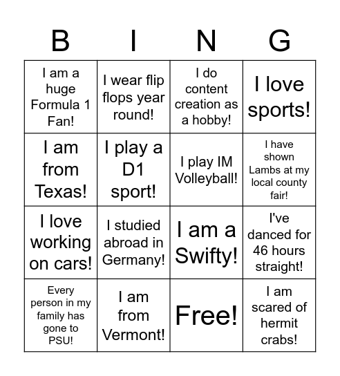 INTERNSHIP BINGO Card