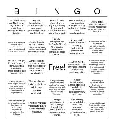 2023 World Events Bingo Card