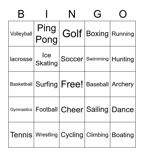 Sports Signs Bingo Card