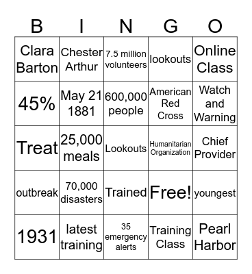 American Red Cross Bingo Card