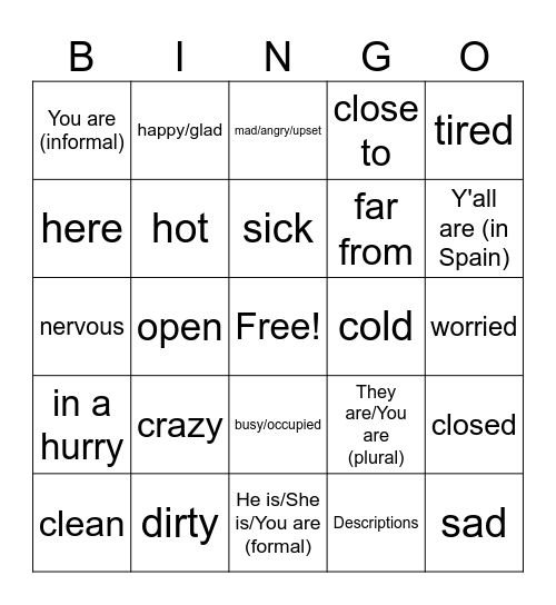 Chapter 4A2 - Descriptions Bingo Card