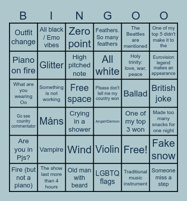 Eurovision Bingo Card