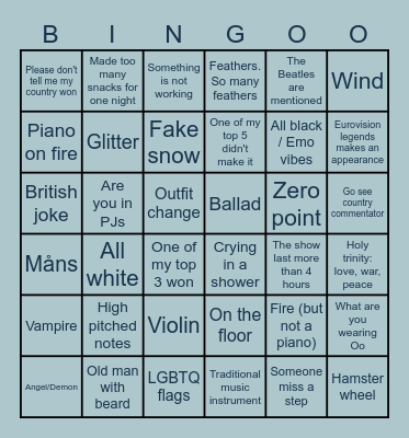 Eurovision Bingo Card