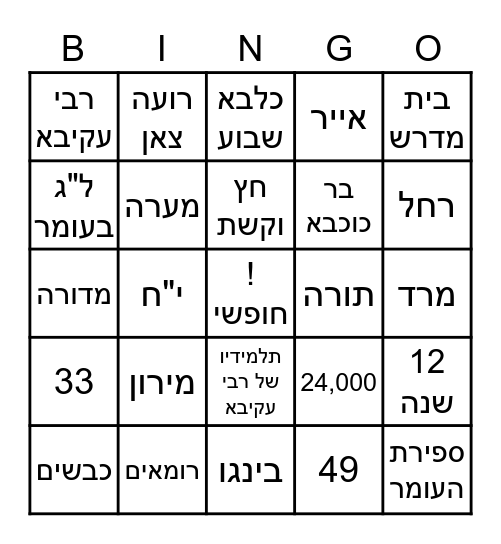 ל"ג בעומר Bingo Card