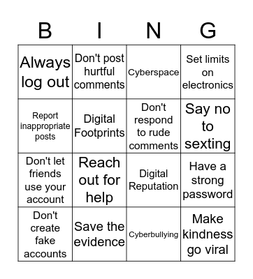 Cyberbullying Bingo Card