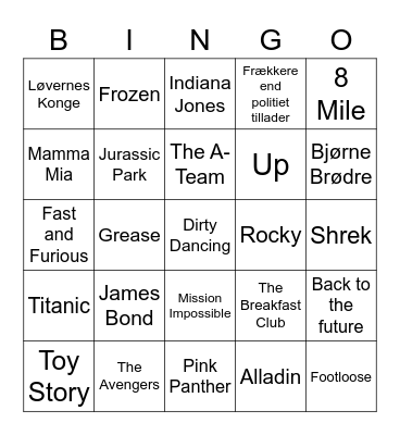MØF FILM BINGO - 1 Række og Fuld Plade Bingo Card