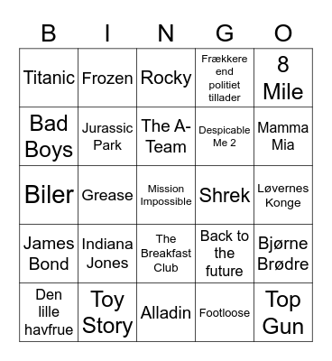 MØF FILM BINGO - 1 Række og Fuld Plade Bingo Card