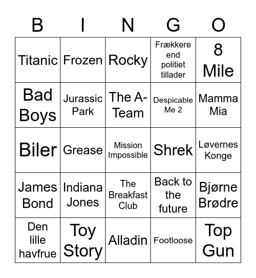 MØF FILM BINGO - 1 Række og Fuld Plade Bingo Card
