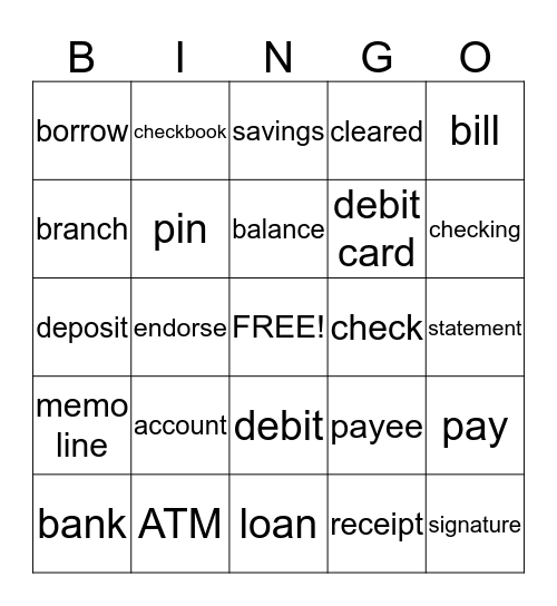 Banking Vocab Bingo Card