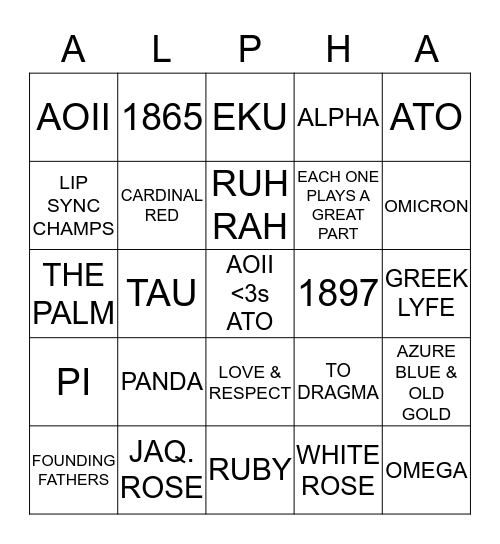 AOII & ATO BINGO NIGHT! Bingo Card