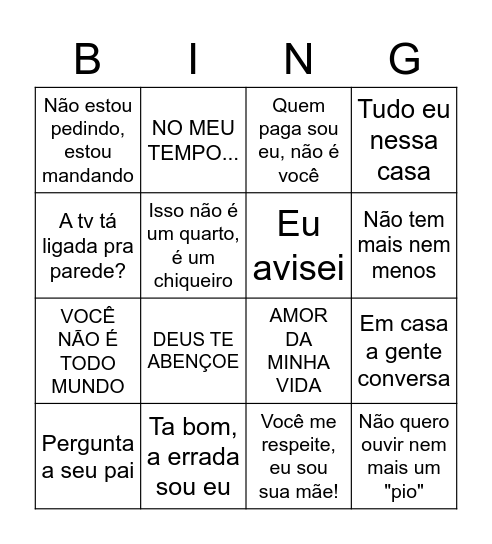 Bingo das Mães Bingo Card