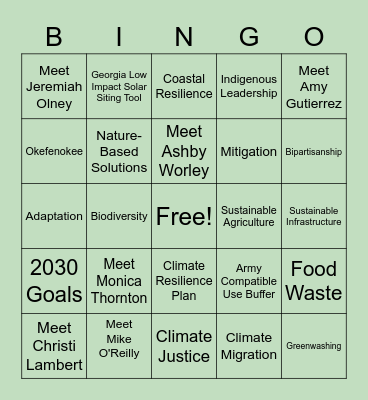 Georgia Climate Conference Bingo Card