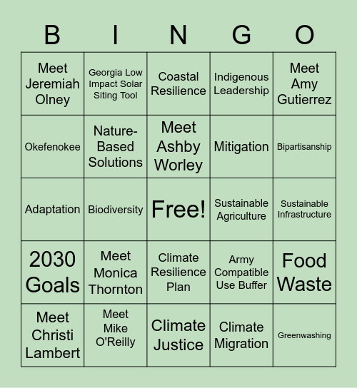 Georgia Climate Conference Bingo Card