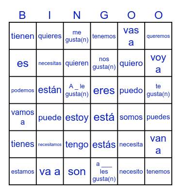 Key Spanish Verbs (Los Verbos Importantes) Bingo Card