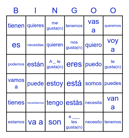 Key Spanish Verbs (Los Verbos Importantes) Bingo Card