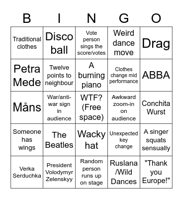 Eurovision Song Contest 2023 Bingo Card